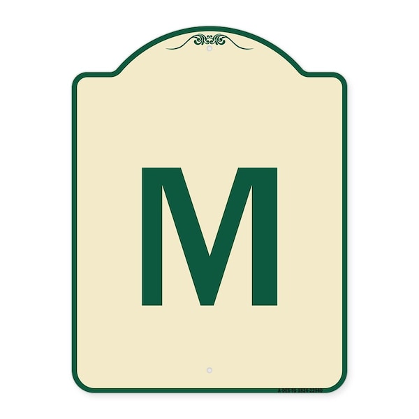 Designer Series Sign W/ Letter M, Tan & Green Heavy-Gauge Aluminum Sign, 24" x 18", TG-1824-22940
